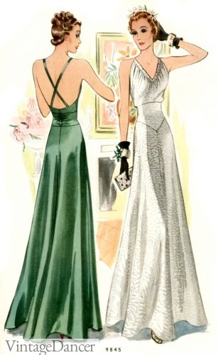 1930s old Hollywood style evening gowns with exposed backs