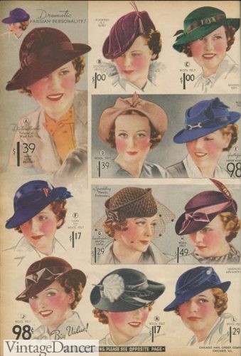 Mid 1930s hats womens fashion