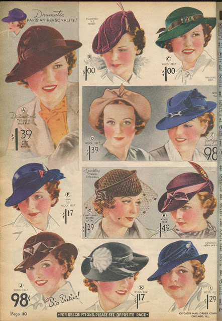 Late 30s hats with decoration inspired by the historical past