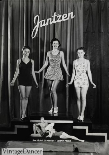 1930s Janzen Swimsuits, the Dress Maker style in the center, Maillot on the sides.