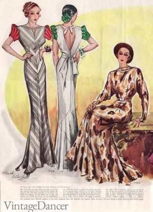 1930s Long dresses in bold prints for cocktail attire