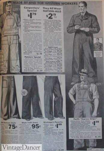 1934 men's coveralls and work pants (bell bottoms!)