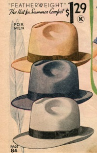 1930s men's summer felt hats, fedora hat, snap brim
