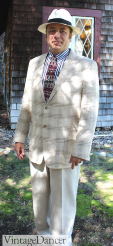 1930s mens clothing - Windowpane sport coat and cream trousers