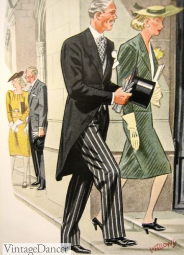 1930s wedding suit, cutaway coat with grey striped trousers