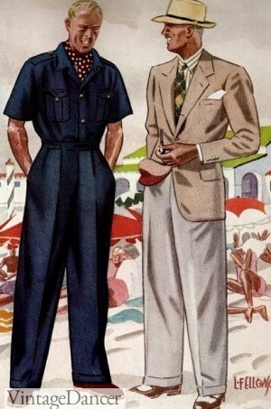 Tan s1930s mens port coat over cream pants