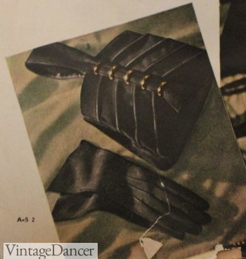 1930s black leather handbag and gloves
