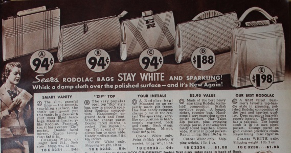 1930s White Rodolac bags were modern, clean, and durable. 