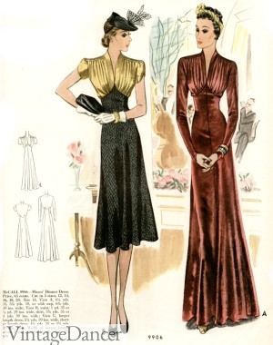Late 1930s long and *new* short style appropriate for cocktail time. 