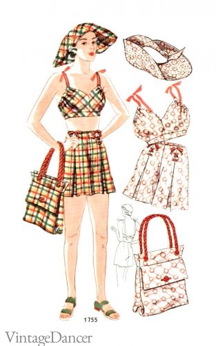 1930s playsuit sets with matching beach bags