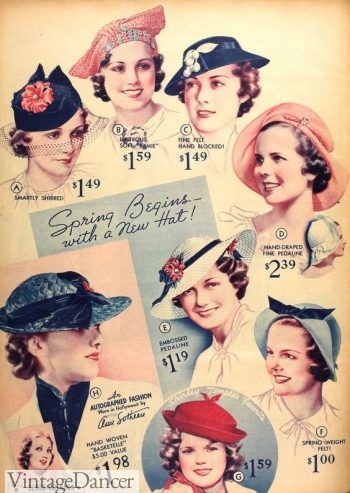 Late 1930s day hats 1930s fashion for women