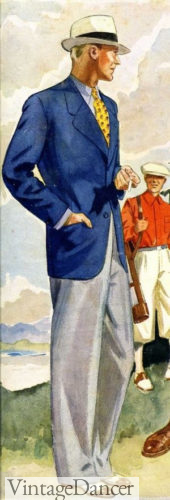 1930s mens outfit Blue sportscoat and grey trousers