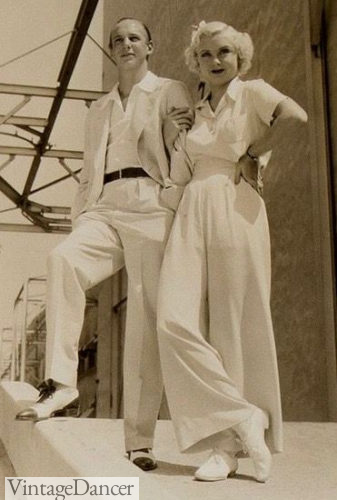 1930s summer whites both women and men in flannel pants