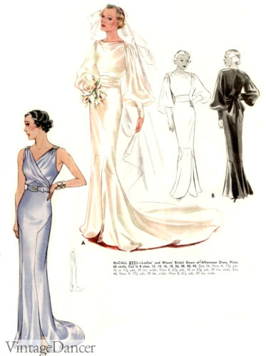 Simple 1930s bias cut wedding down with full sleeves