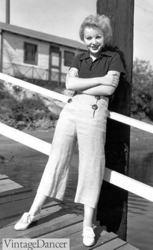 1930 sailor button linen culottes