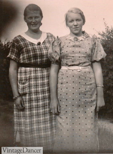 1930s Young plus size / stout size ladies in lovely plaid and dot print day dresses