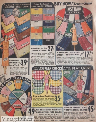1930s fabrics- pastel and checks. Linen, sateen, crepe