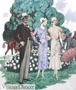 1931 Men's Morning Suit and Ladies Tea Dresses at VintageDancer