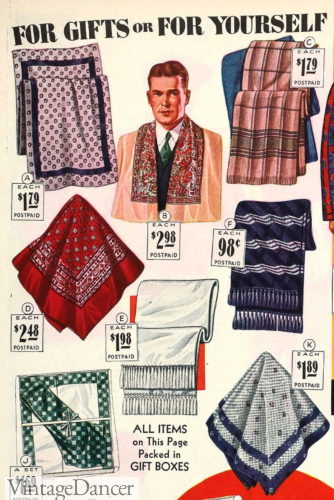 1930s mens scarf mufflers, bandana scarves