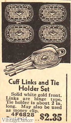 1930s men small gemstones cuff links and tie clip
