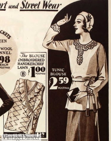 1930s 1930s women tunic blouses sleeveless and long sleeve