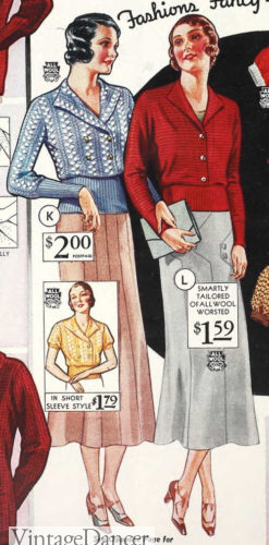 1930s casual outfits - banded hem sweater knits