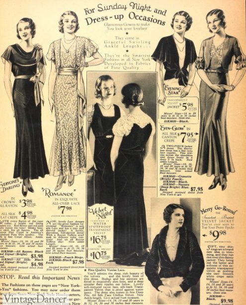 1932 evening and party dresses with fur wraps/jackets 1930s prom dresses
