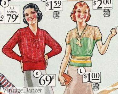 1932 girls sweater and knit blouses