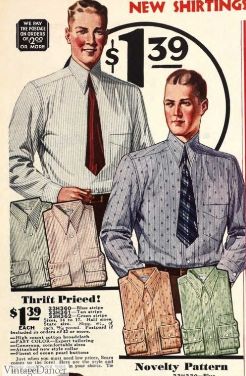 1930s Style Mens Shirts: Dress Shirts and Casual Shirts