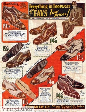 1930s Men's Shoe Styles, Art Deco Era Footwear