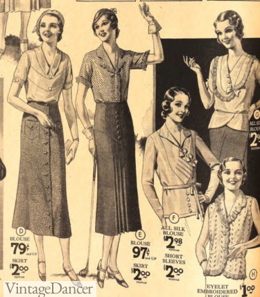 1930s summer sporty blouses- tunic, button down and wrap