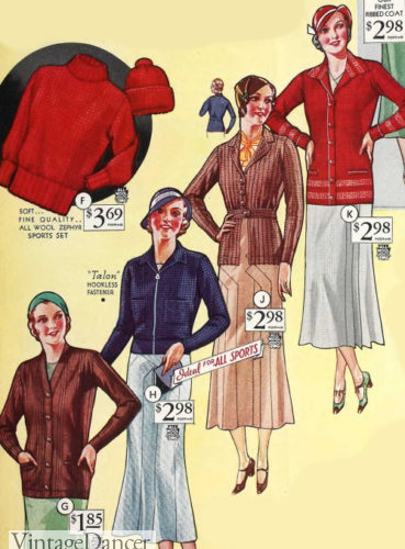 1930s women cardigan sweaters with skirts winter oufits