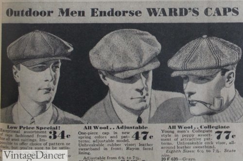 1933 men's caps, hats
