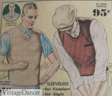 Mens 1933 round neck cross grain and basket weave sweater vests