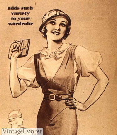 1930s blouse under a jumper dress (pinafore)