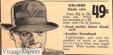 1933 khaki vented cloth hat