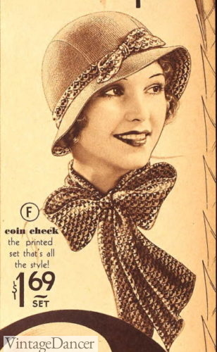 1933 dotted silk scarf tied in a bow at the neck 1930s accessories