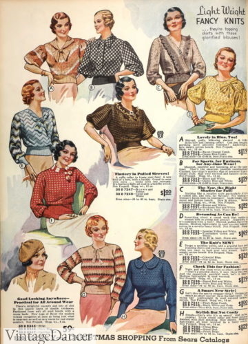1930s sweater-blouses and woven blouses