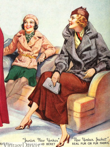 1933 short winter fur jackets 1930s women girls at VintageDancer