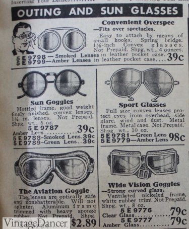 1930s Sears men's sunglasses and sport goggles