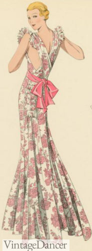 1930s floral evening party dress with bow