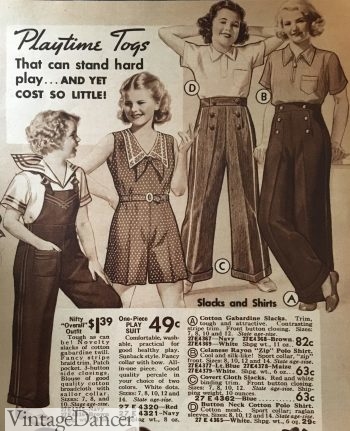 1934 girls play clothes- pants, shortalls and overalls