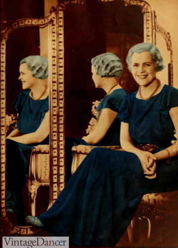 1930s mature older woman blue evening dress Janet Beecher