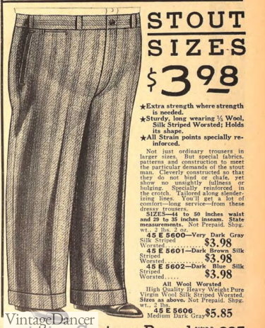 1930s vintage big and tall fat men large pants trousers fashion clothing
