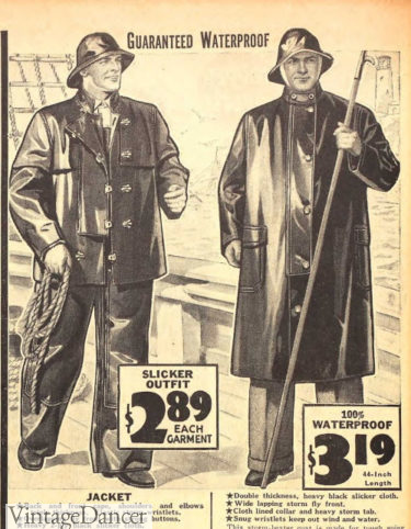 1930s men's rain slickers and pants winter work clothes