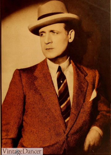 1934 Tullio Carminati wears a conservative fedora or Homburg hat 1930s mens hats headwear