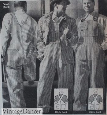 1934 men's striped overalls with high and low backs