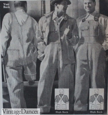 1930s Hickory striped men's work overalls