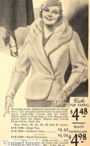 1930s fur jacket for plus sizes women at VintageDancer