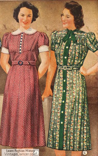 1930s dress styles short sleeve daytime dresses fashion 30s